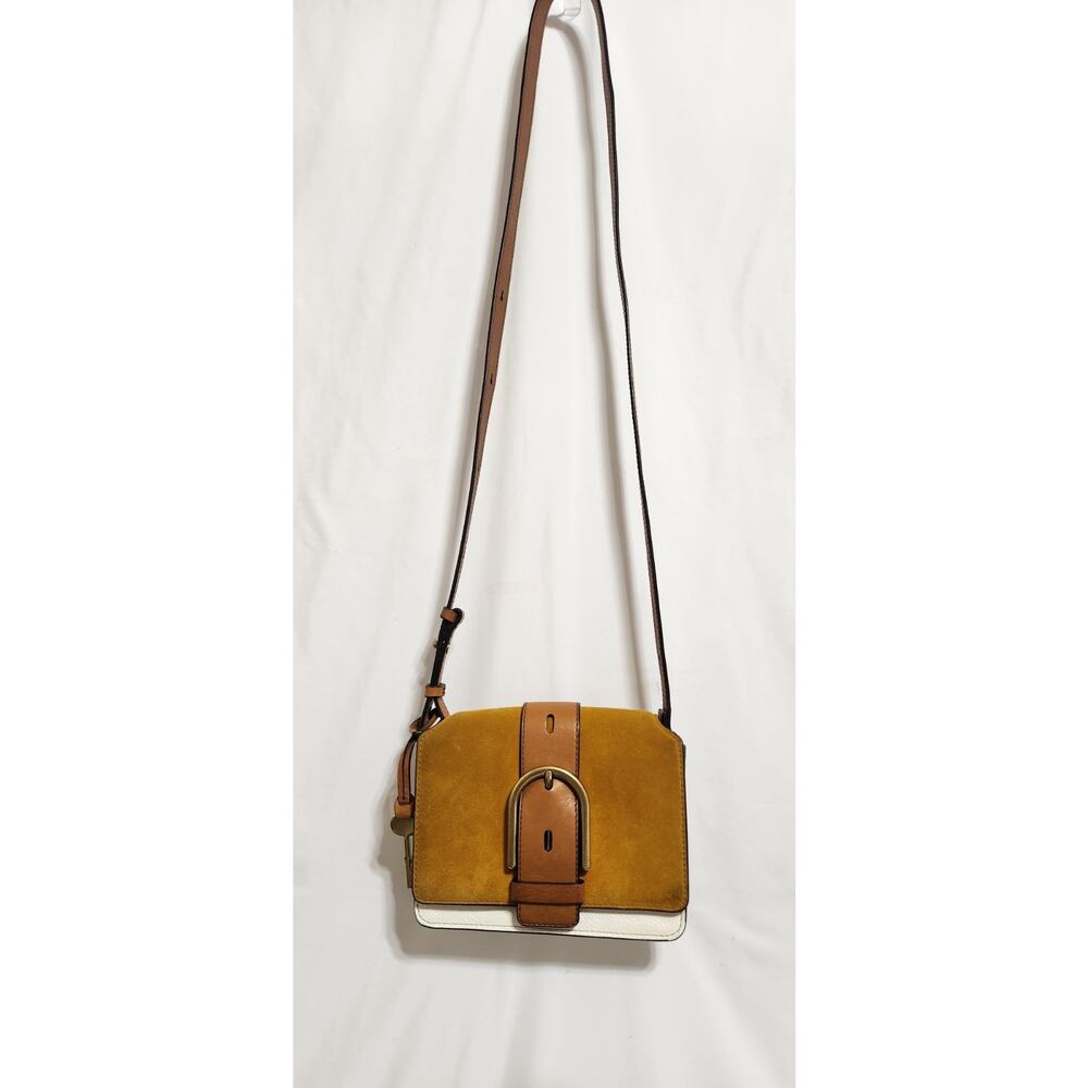 FOSSIL Wiley Bag Crossbody Purse Suede Colorblock Leather Buckle w Key EUC - Picture 11 of 11
